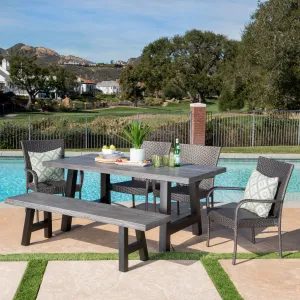 Outdoor 6 Piece Stacking Grey Wicker and Concrete Dining Set - NH008303 patio chairs, outdoor seating