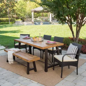 Outdoor 6 Piece Teak Finished Acacia Wood Dining Set with Dining Chairs - NH855203 patio chairs, outdoor seating