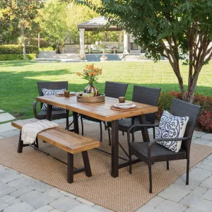 Outdoor 6 Piece Teak Finished Acacia Wood Dining Set with Multi-brown Chairs - NH165203 patio chairs, outdoor seating