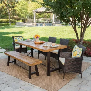 Outdoor 6 Piece Teak Finished Acacia Wood Dining Set with Multi-brown Dining Chairs - NH955203 patio chairs, outdoor seating