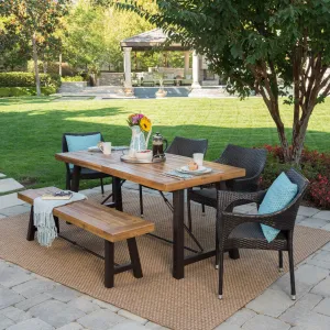 Outdoor 6 Piece Teak Finished Acacia Wood Dining Set with Stacking Chairs - NH065203 patio chairs, outdoor seating