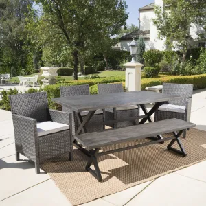 Outdoor 6 Piece Wicker Dining Set with Aluminum Dining Table - NH143203 patio chairs, outdoor seating