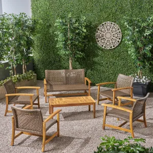 Outdoor 6 Piece Wood and Wicker Chat Set - NH371803 patio chairs, outdoor seating