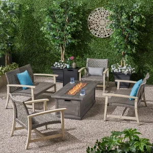 Outdoor 6 Piece Wood and Wicker Chat Set with Fire Pit - NH971803 clothes rack, garment rack
