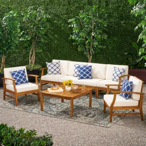 Outdoor 6 Seat Teak Finished Acacia Wood Sofa and Table Set - NH327303 serving bowl, serving dish