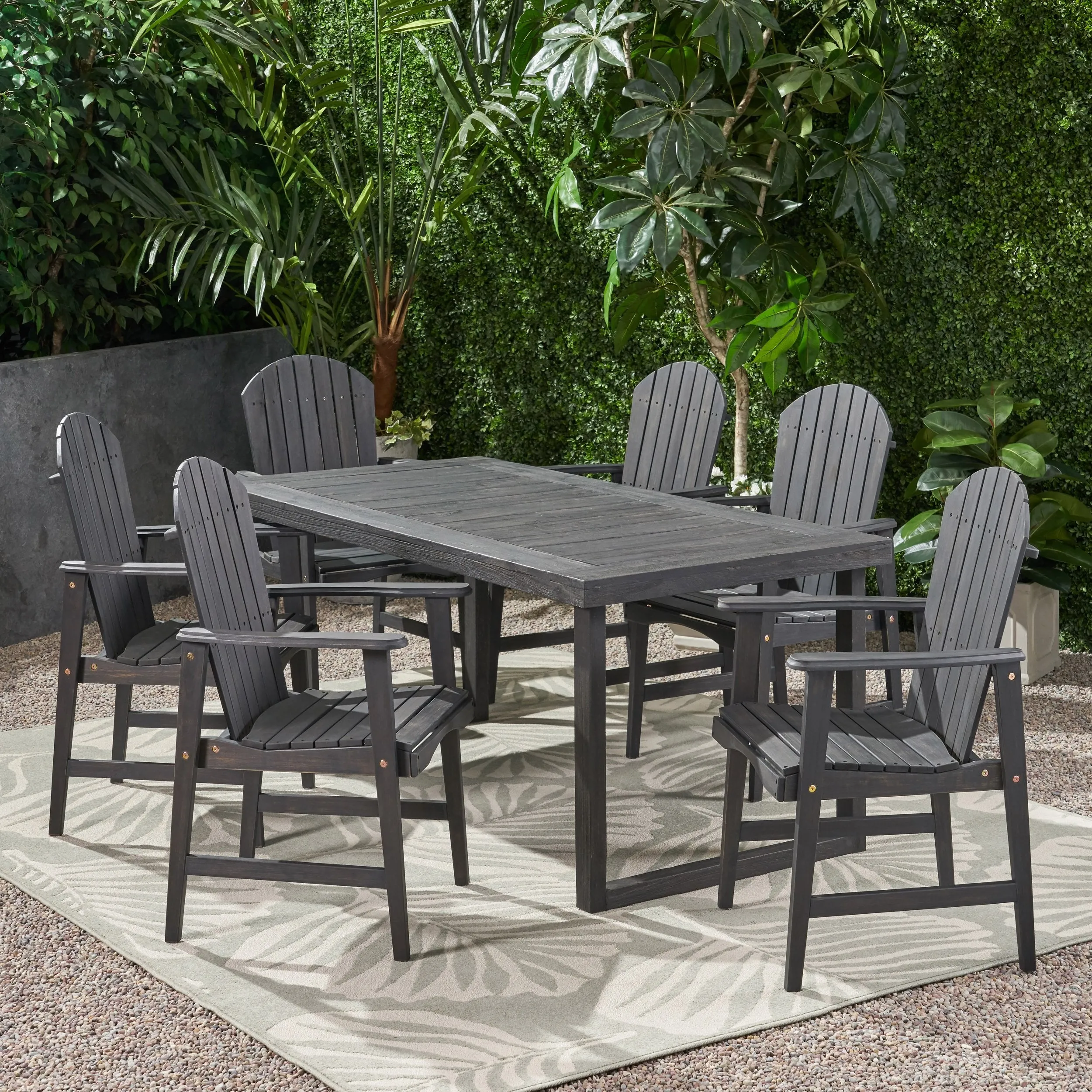 Outdoor 6 Seater Acacia Wood Adirondack Dining Set - NH355903 patio chairs, outdoor seating