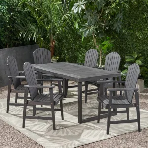 Outdoor 6 Seater Acacia Wood Adirondack Dining Set - NH355903 patio chairs, outdoor seating