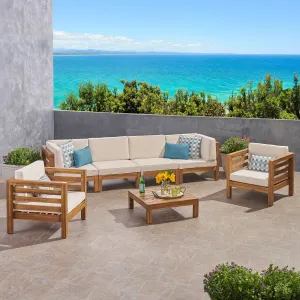 Outdoor 6 Seater Acacia Wood Sofa Chat Set - NH464803 cushion cover, soft furnishing
