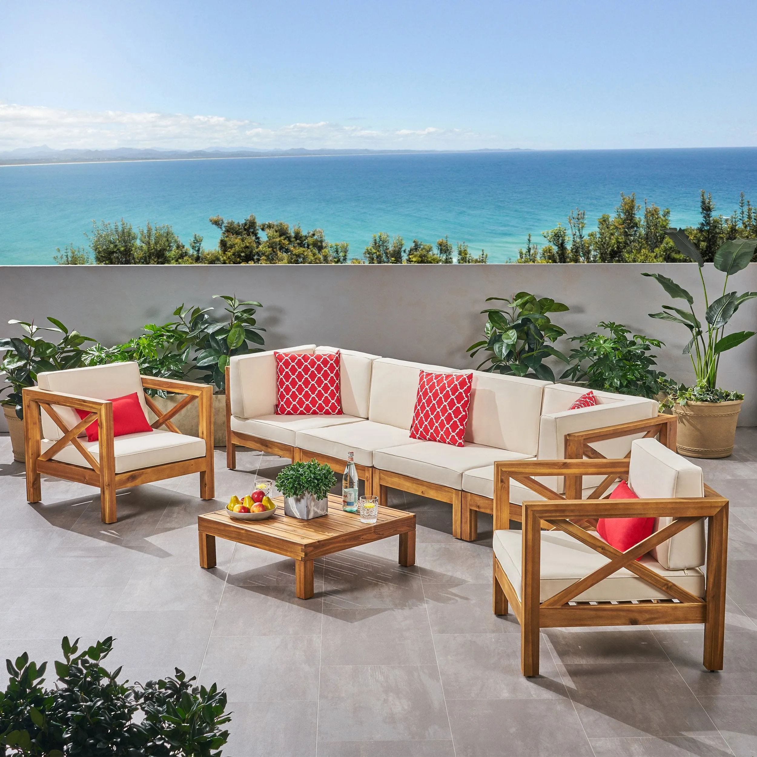 Outdoor 6 Seater Acacia Wood Sofa Chat Set - NH514803 cushion cover, soft furnishing