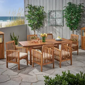 Outdoor 6 Seater Expandable Acacia Wood Dining Set - NH086903 dining table set, round dining table
