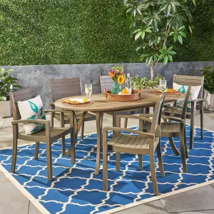 Outdoor 6-Seater Oval Acacia Wood Dining Set - NH394603 patio chairs, outdoor seating