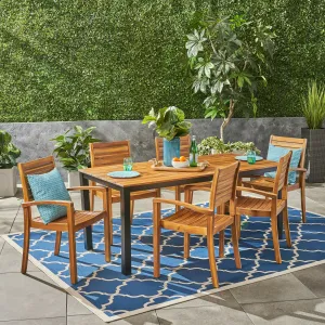 Outdoor 6-Seater Rectangular Acacia Wood Dining Set, Teak Finish - NH984603 patio chairs, outdoor seating