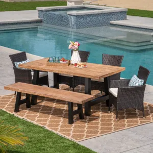 Outdoor 6 Seater Wicker & Concrete Dining Set With Bench - NH197303 patio chairs, outdoor seating