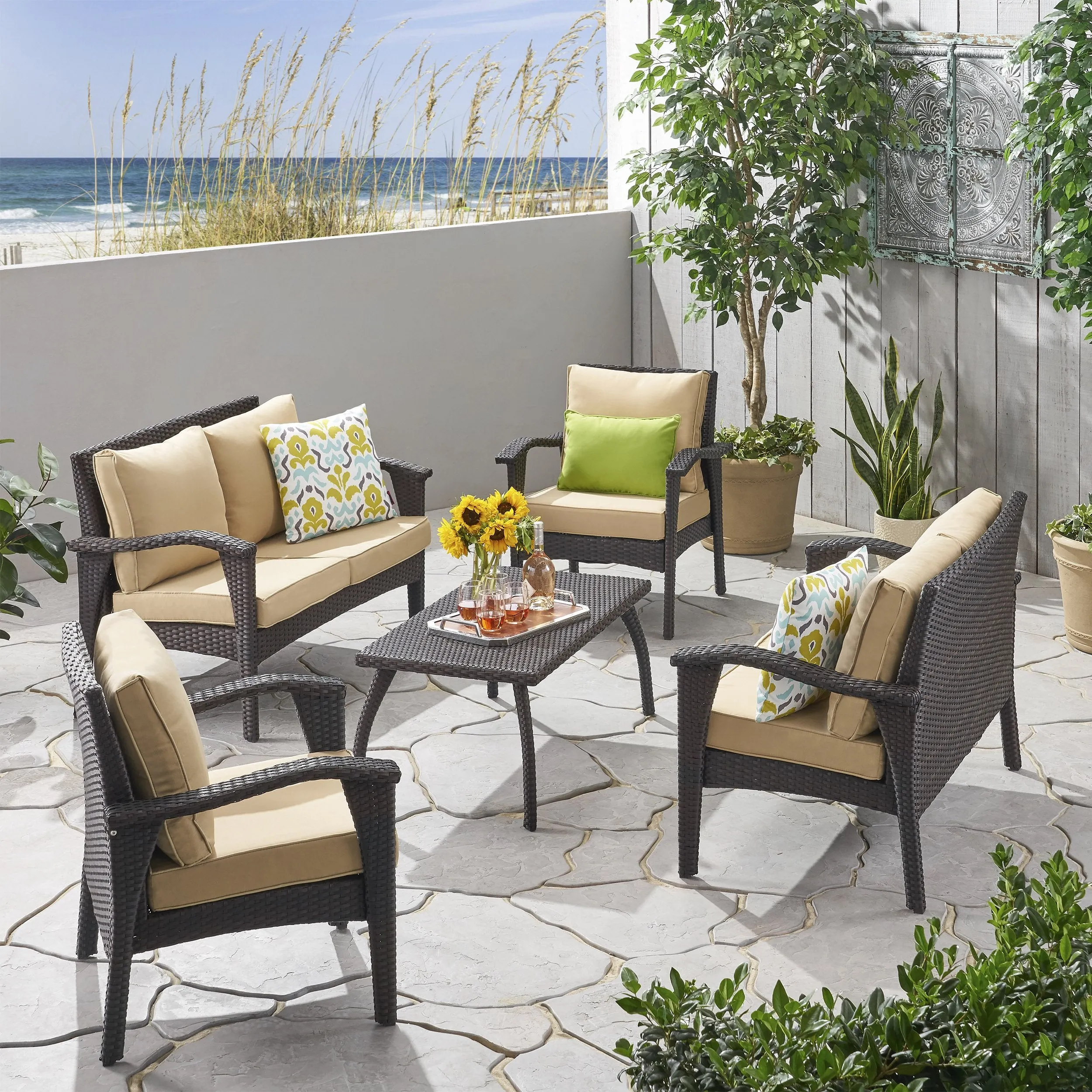 Outdoor 6 Seater Wicker Chat Set with Cushions - NH939903 cushion cover, soft furnishing