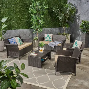 Outdoor 6-Seater Wicker Conversation Set with Coffee Table - NH934503 cushion cover, soft furnishing