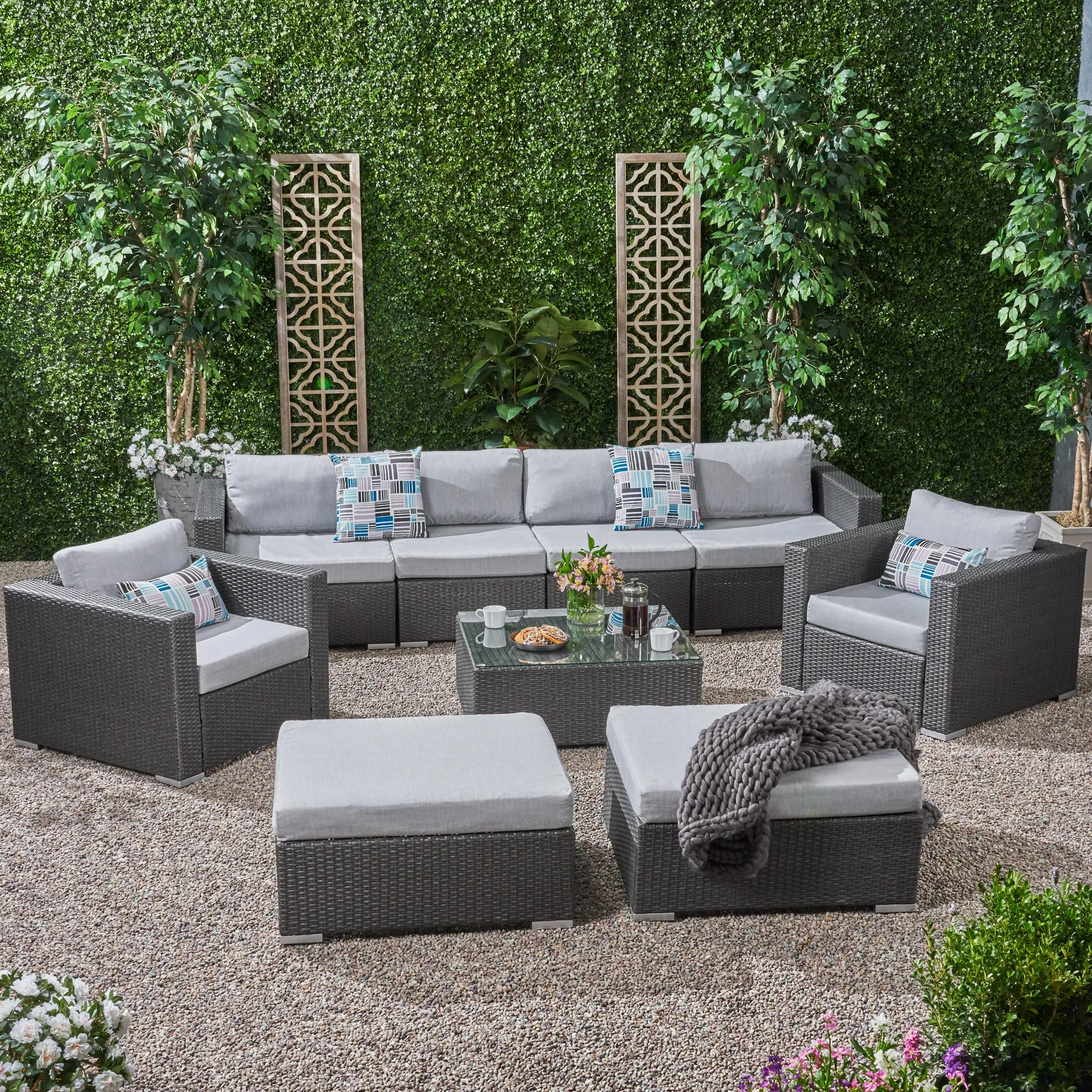 Outdoor 6 Seater Wicker Modular Sectional Sofa Set with Sunbrella Cushions - NH805803 serving bowl, serving dish
