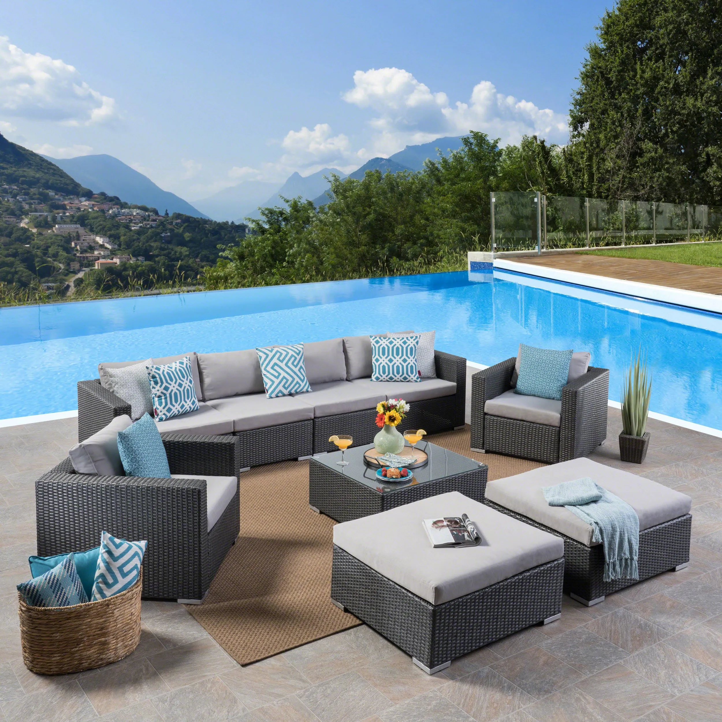 Outdoor 6 Seater Wicker Sectional with Aluminum Frame - NH707503 serving bowl, serving dish