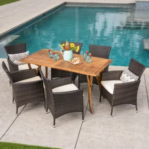 Outdoor 6 Seater Wood & Wicker Dining Set with Cushions - NH792403 patio chairs, outdoor seating
