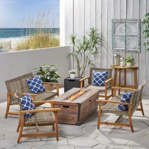 Outdoor 6-Seater Wood and Wicker Chat Set with Fire Pit - NH418703 clothes rack, garment rack