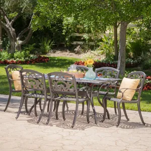 Outdoor 7 Pc Patina Copper Cast Aluminum Dining Set - NH076003 patio chairs, outdoor seating