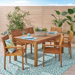 Outdoor 7 Piece Acacia Dining Set, Teak Finish - NH434503 patio chairs, outdoor seating