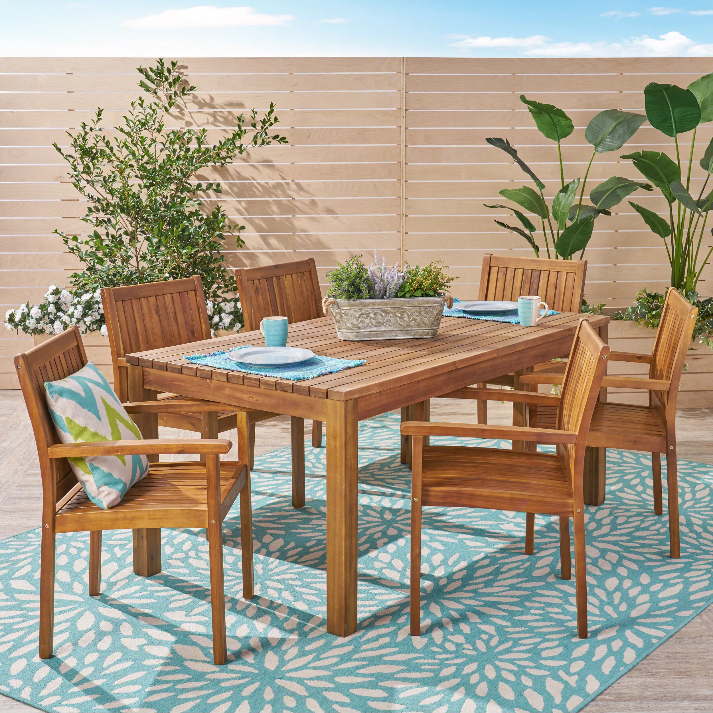 Outdoor 7 Piece Acacia Dining Set, Teak Finish - NH434503 patio chairs, outdoor seating
