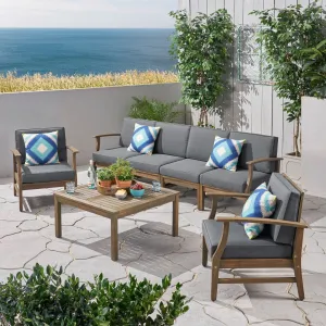 Outdoor 7 Piece Acacia Wood 4-Seater Sofa and Club Chairs Set - NH823803 serving bowl, serving dish