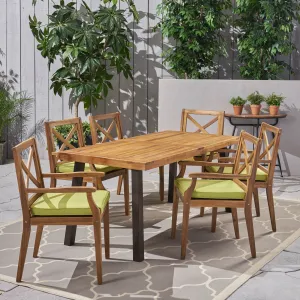 Outdoor 7-Piece Acacia Wood and Iron Dining Set - NH249503 patio chairs, outdoor seating