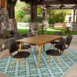 Outdoor 7 Piece Acacia Wood and Wicker Dining Set, Teak and Multibrown - NH247403 patio chairs, outdoor seating