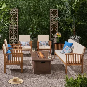 Outdoor 7 Piece Acacia Wood Chat Set with Fire Pit - NH002803 cushion cover, soft furnishing