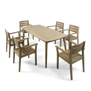 Outdoor 7 Piece Acacia Wood Dining Set, Gray Finish - NH185503 patio chairs, outdoor seating