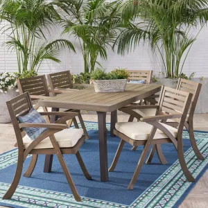 Outdoor 7 Piece Acacia Wood Dining Set, Gray - NH550503 patio chairs, outdoor seating