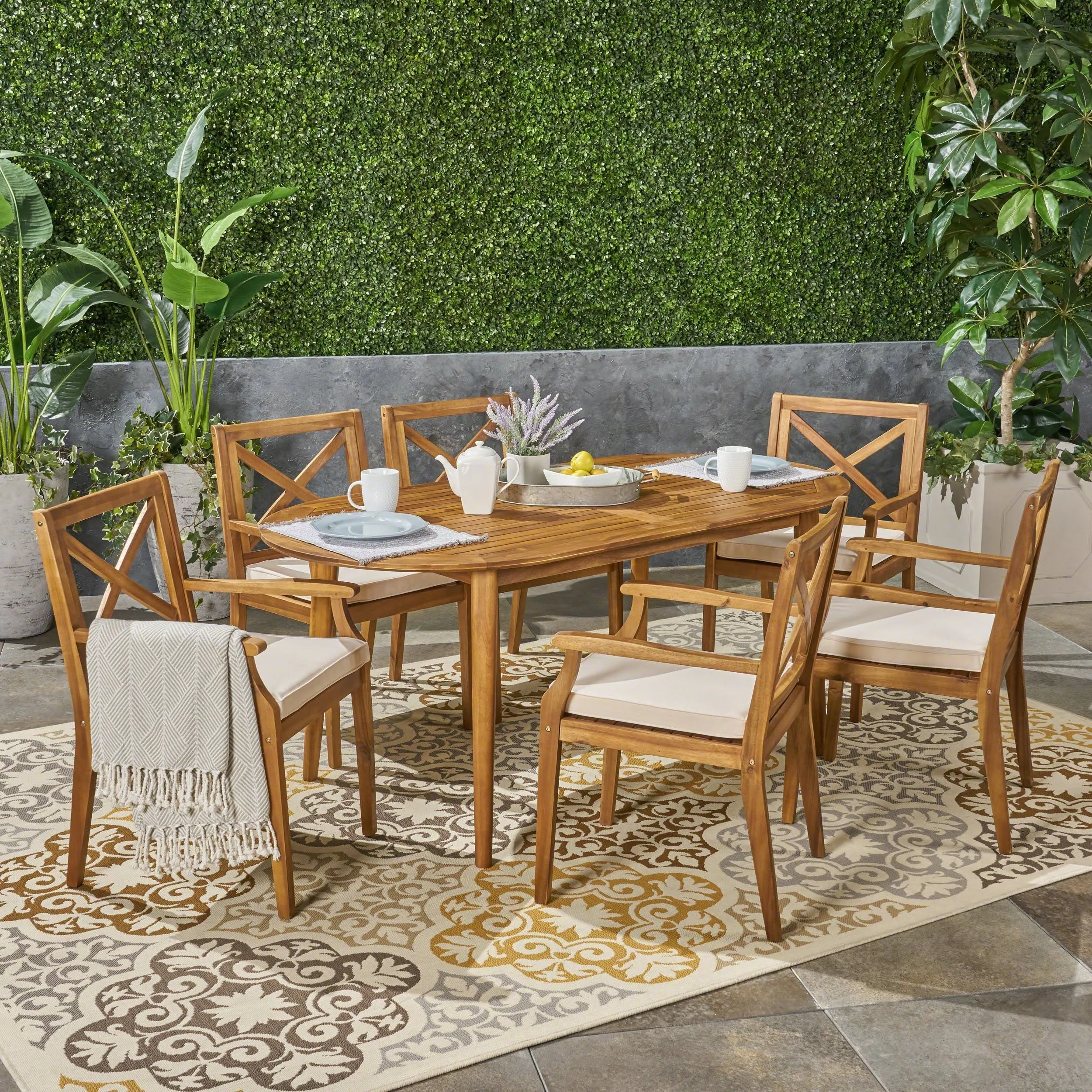 Outdoor 7 Piece Acacia Wood Dining Set - NH937503
