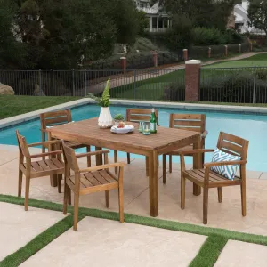 Outdoor 7 Piece Acacia Wood Dining Set with Expandable Dining Table - NH275303 patio chairs, outdoor seating