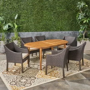 Outdoor 7-Piece Acacia Wood Dining Set with Wicker Chairs - NH170603 patio chairs, outdoor seating