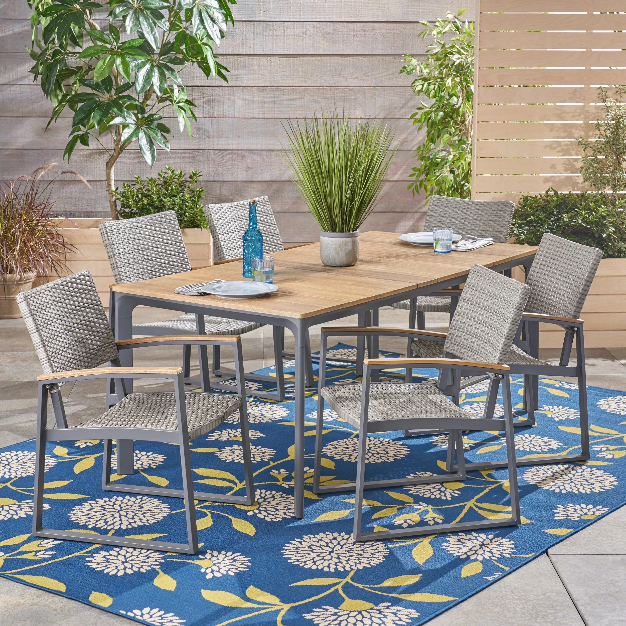 Outdoor 7 Piece Aluminum & Wood Dining Set - NH591503