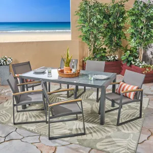 Outdoor 7-Piece Aluminum Dining Set with Glass Table Top - NH386503 patio chairs, outdoor seating