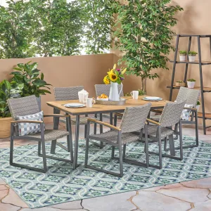 Outdoor 7 Piece Aluminum Dining Set with Wicker Chairs - NH002503 patio chairs, outdoor seating