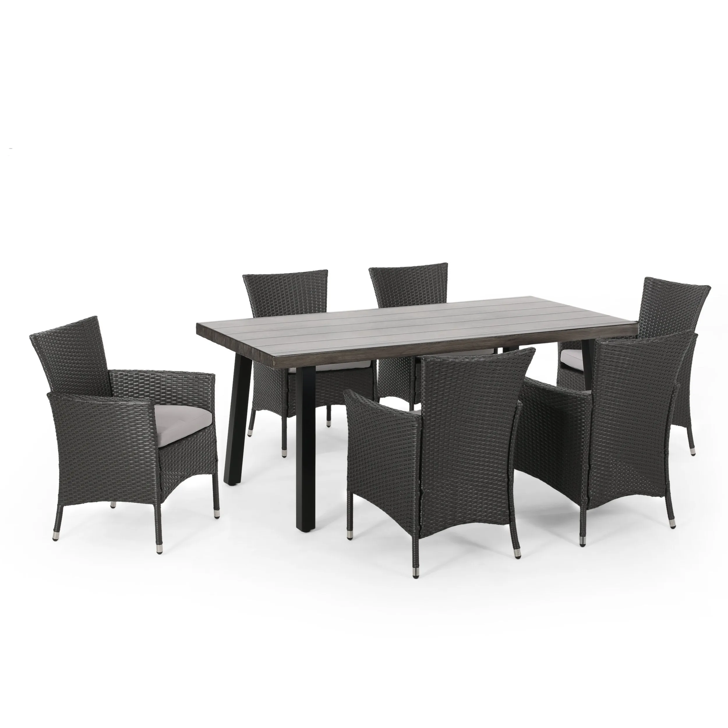 Outdoor 7 Piece Aluminum Dining Set with Wicker Chairs - NH250313 patio chairs, outdoor seating