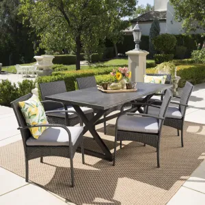 Outdoor 7 Piece Aluminum Dining Set with Wicker Dining Chairs - NH115203 patio chairs, outdoor seating