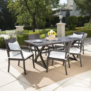 Outdoor 7 Piece Aluminum Dining Set with Wicker Dining Chairs - NH705203 patio chairs, outdoor seating