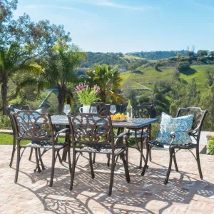 Outdoor 7 Piece Bronze Cast Aluminum Rectangular Dining Set - NH902003 patio chairs, outdoor seating