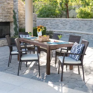 Outdoor 7 Piece Dining Set with Dark Brown Finished Wood Table and Chairs - NH052203 patio chairs, outdoor seating