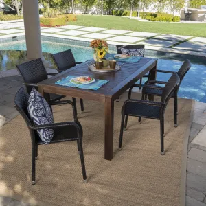 Outdoor 7 Piece Dining Set with Dark Brown Finished Wood Table and Chairs - NH252203 patio chairs, outdoor seating