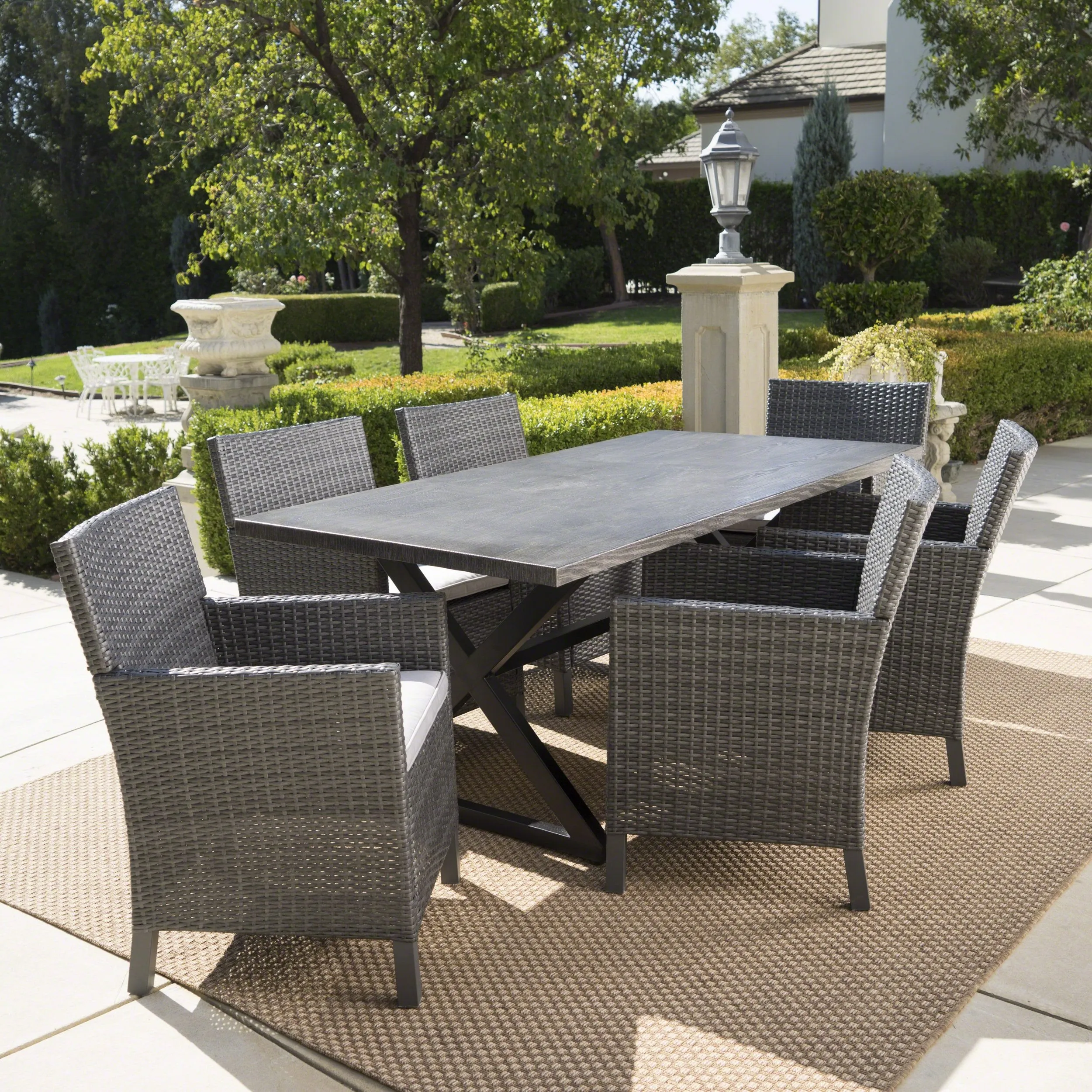 Outdoor 7 Piece Grey Dining Set with Aluminum Dining Table - NH243203 patio chairs, outdoor seating