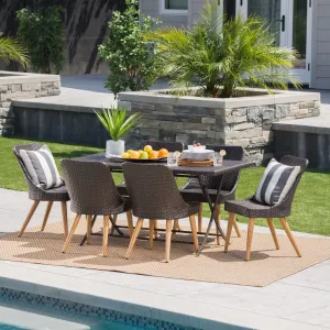 Outdoor 7 Piece Multi-brown Wicker Dining Set - NH220203 patio chairs, outdoor seating