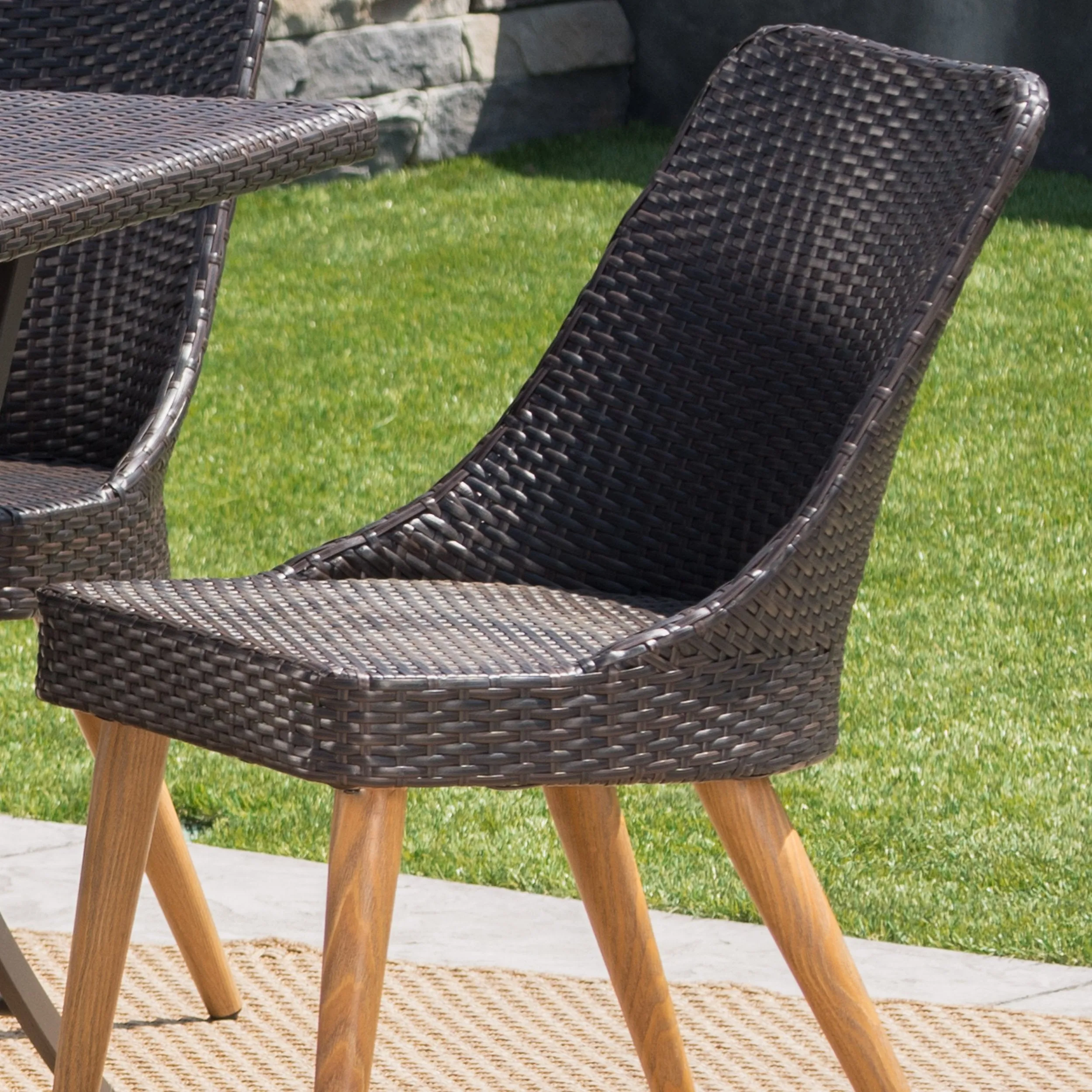 Outdoor 7 Piece Multi-brown Wicker Dining Set - NH220203