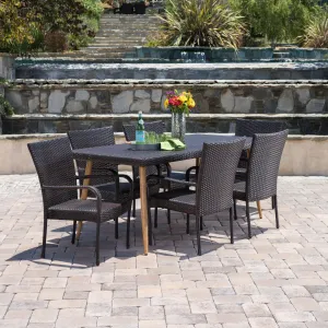 Outdoor 7 Piece Multi-brown Wicker Dining Set - NH860103 patio chairs, outdoor seating