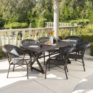 Outdoor 7 Piece Multi-brown Wicker Dining Set with Brown Aluminum Table - NH205203 patio chairs, outdoor seating