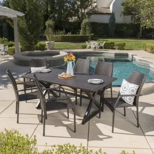 Outdoor 7 Piece Multi-brown Wicker Dining Set with Brown Aluminum Table - NH605203 patio chairs, outdoor seating